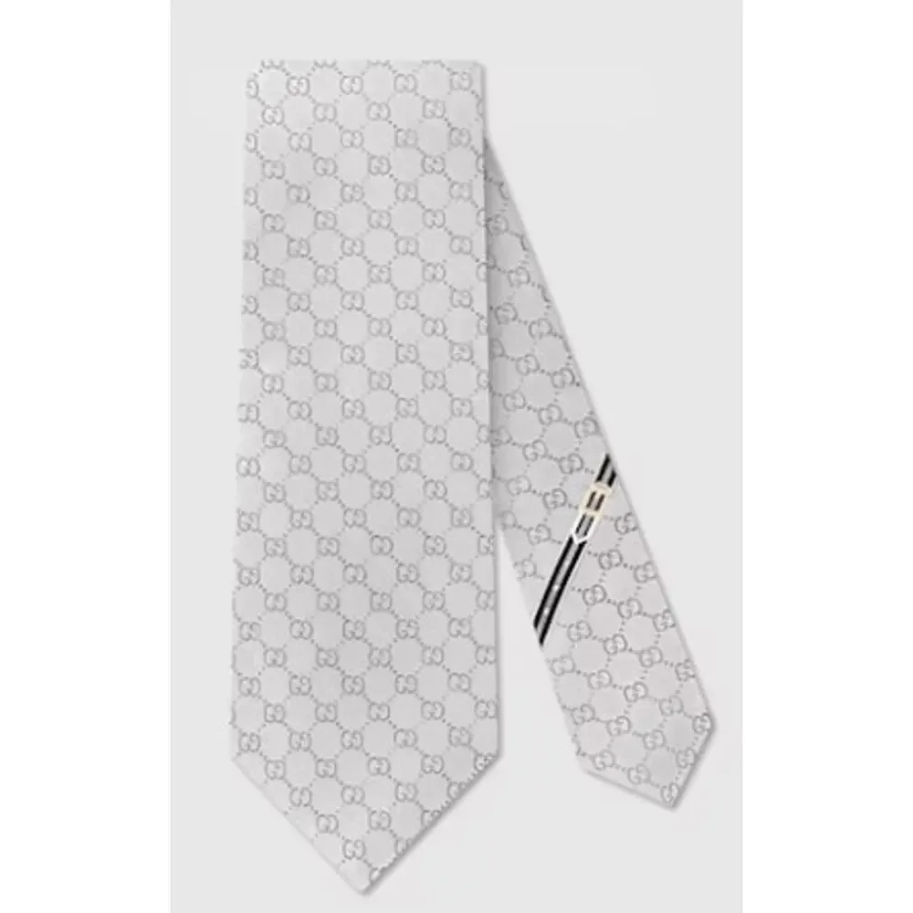 Gucci Silver GG Logo Silk Tie - Picture 1 of 10